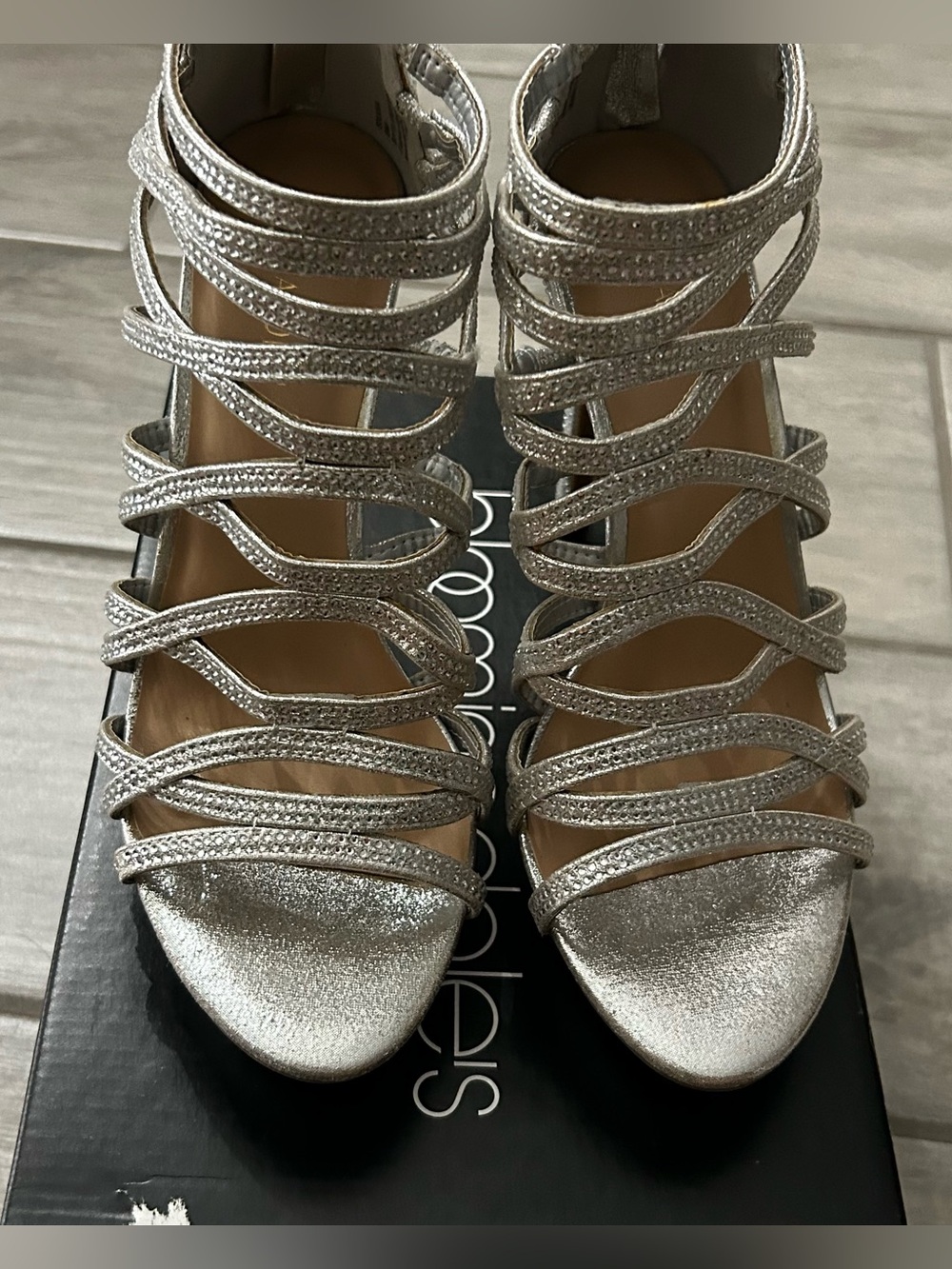 Thalia Sodi  Silver Embellished Rhinestone Strappy Heels Women Shoes Size 8